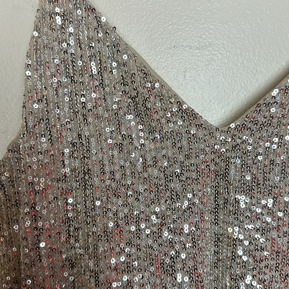 Ces Femme Champagne Sparkle Sequin Spaghetti Strap Midi Slip Dress - Picture 7 of 11